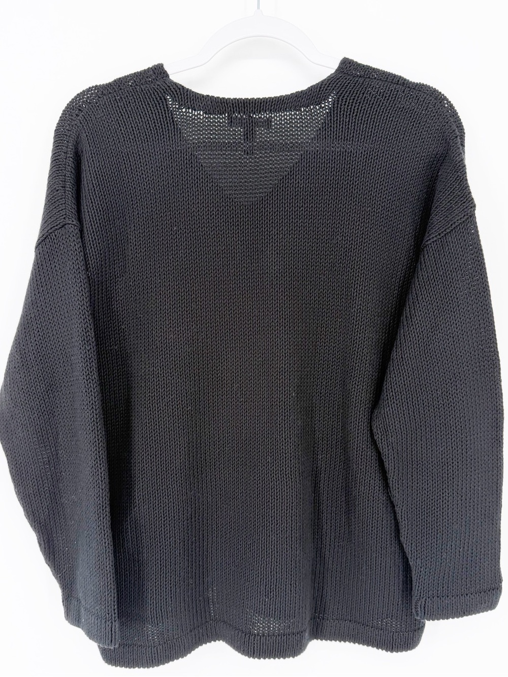 NWT Eileen Fisher Organic Cotton Open Knit Pullover V Neck Sweater Medium Black - Picture 7 of 7